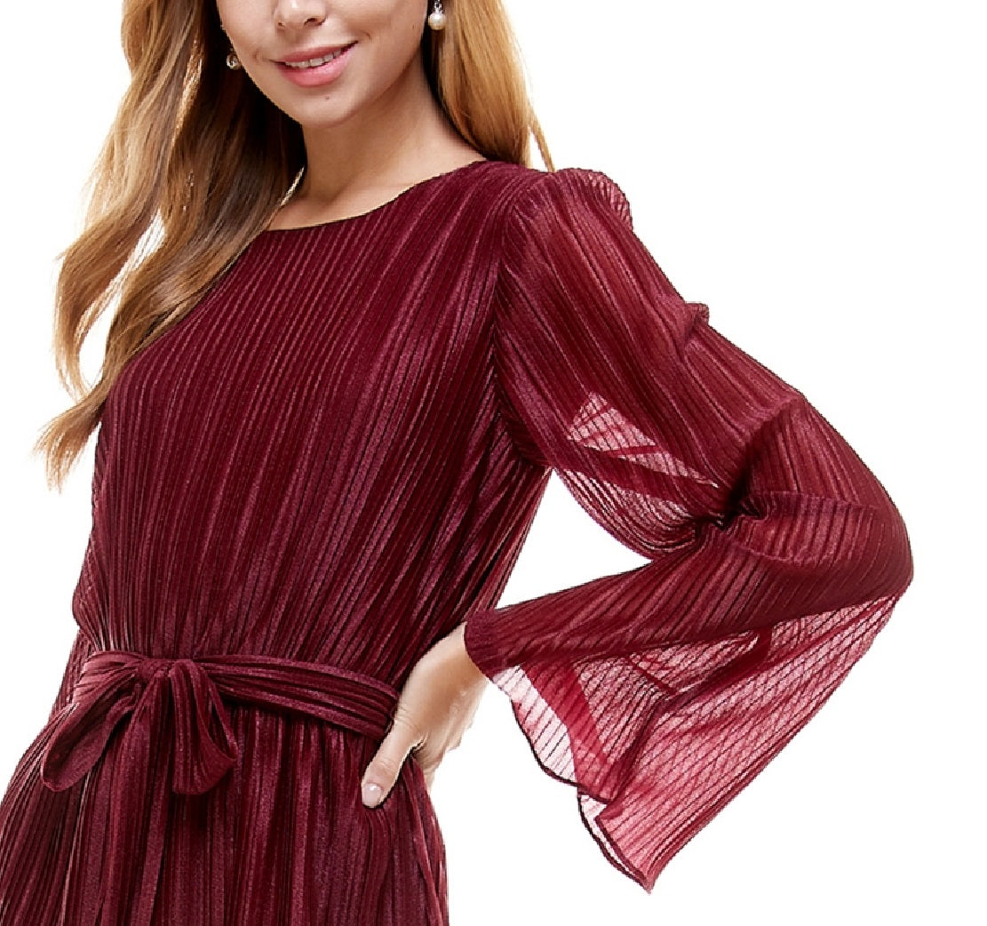 City Studios Junior's Pleated Bell Sleeve Dress Purple Size Large