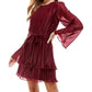 City Studios Junior's Pleated Bell Sleeve Dress Purple Size Large
