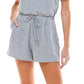Kingston Women's Stretch Tie Pocketed Drawstring Heather Short Sleeve Crew Neck Wide Leg Romper Gray Size Large