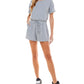 Kingston Women's Stretch Tie Pocketed Drawstring Heather Short Sleeve Crew Neck Wide Leg Romper Gray Size Large