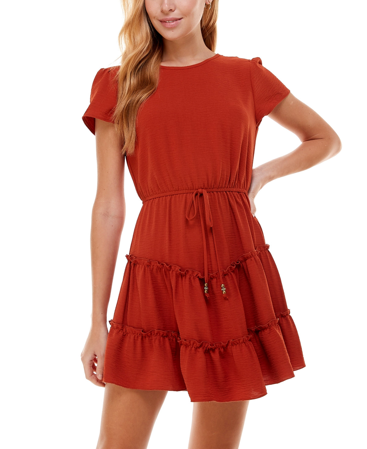 City Studios Junior's Ruffle Tier Fit & Flare Dress Brown Size Small