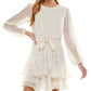City Studios Women's Long Sleeve Jewel Neck Short Party Fit Flare Dress Brown Size X-Large
