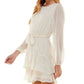 City Studios Women's Long Sleeve Jewel Neck Short Party Fit Flare Dress Brown Size X-Large