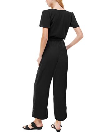Kingston Grey Women's Belted Ruffled Jumpsuit Black Size Large