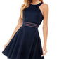 City Studios Juniors' Illusion-Waist Scuba Fit & Flare Dress Navy Size 9
