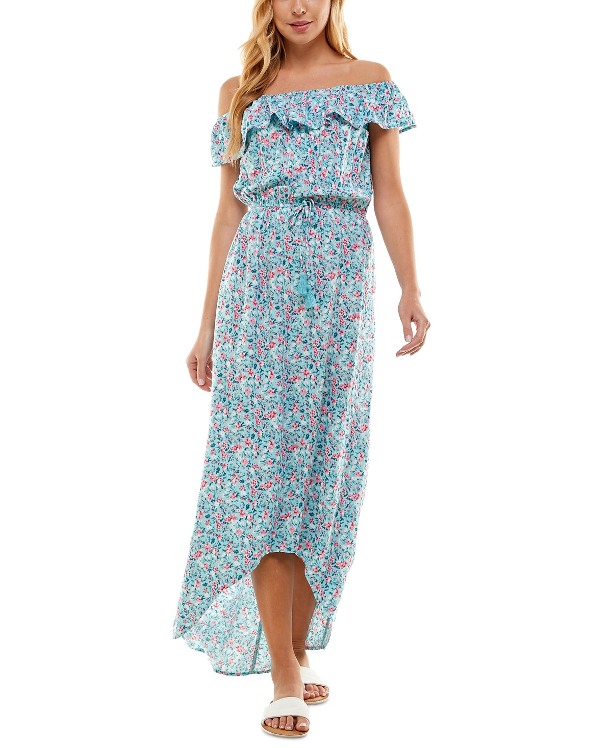 Kingston Grey Junior's Off The Shoulder High Low Dress Blue Size Medium