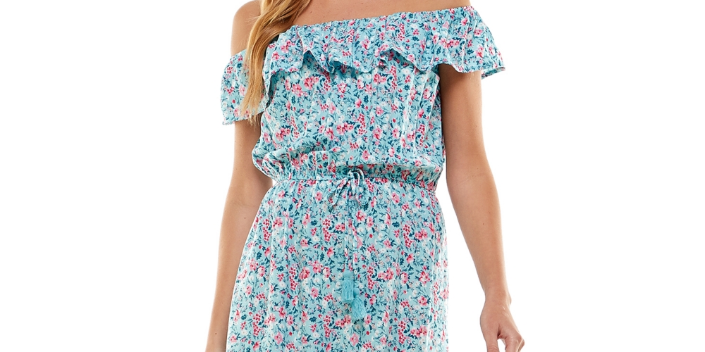 Kingston Grey Junior's Off The Shoulder High Low Dress Blue Size Medium