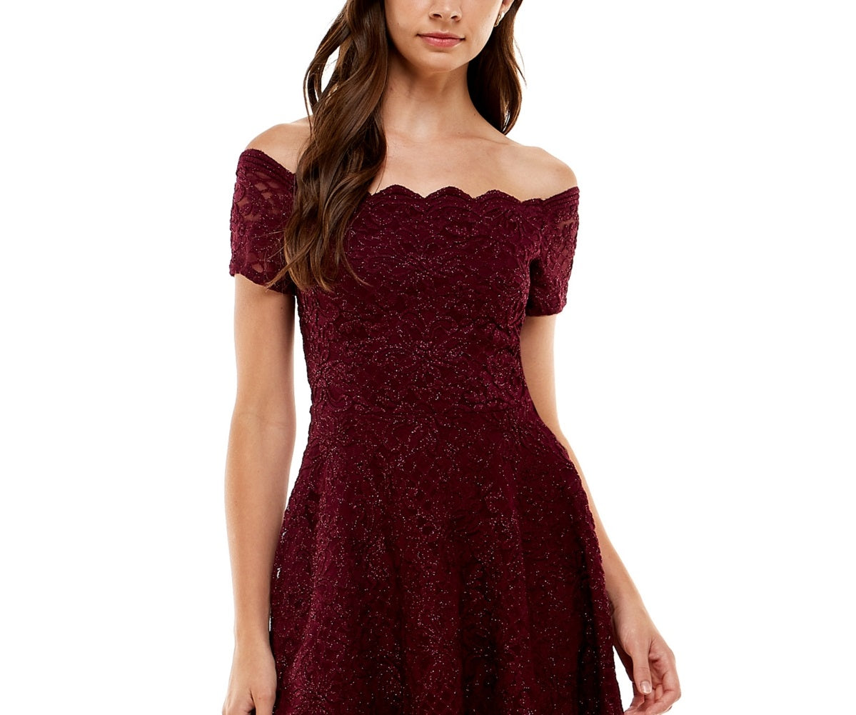 City Studios Junior's Off The Shoulder Fit & Flare Dress Purple Size 3