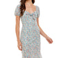 Kingston Grey Junior's Floral Print Puff Sleeve Sheath Dress Green Size Large