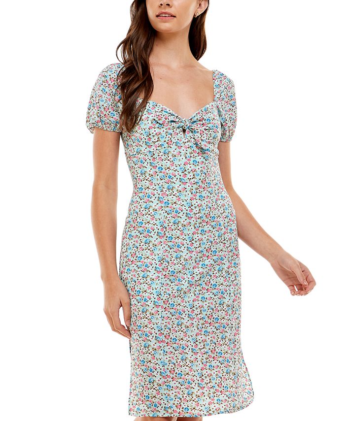 Kingston Grey Junior's Floral Print Puff Sleeve Sheath Dress Green Size Large