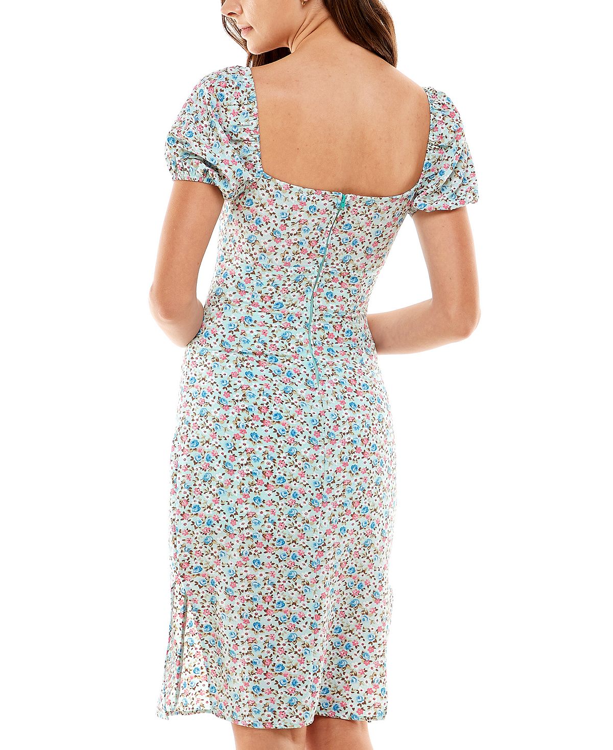 Kingston Grey Junior's Floral Print Puff Sleeve Sheath Dress Green Size Large
