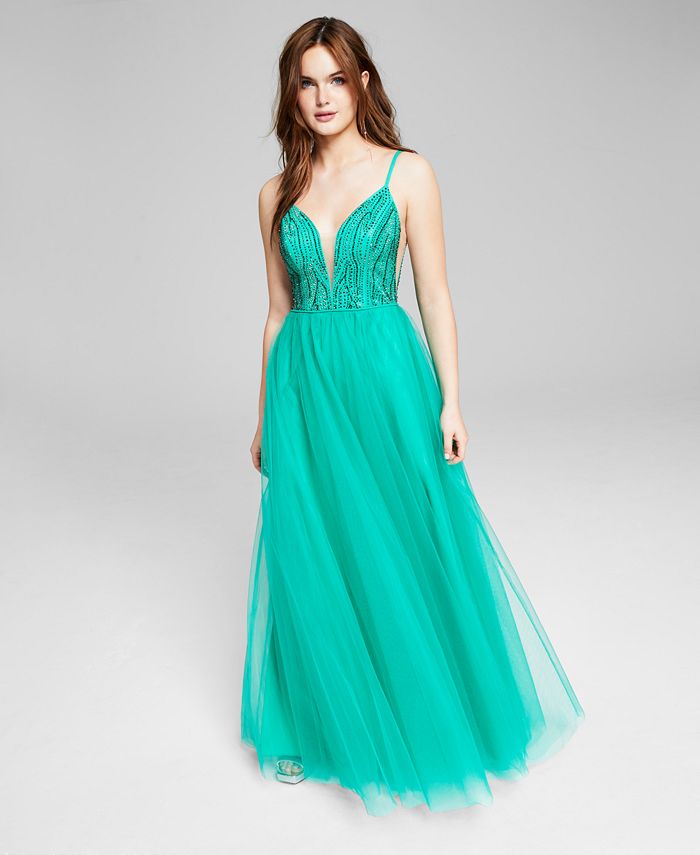 Say Yes To The Prom Women's Beaded Maxi Evening Dress Green Size 3