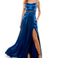City Studios Women's Embellished Zippered Satin Gown Spaghetti Strap Scoop Neck Dress Blue Size 15