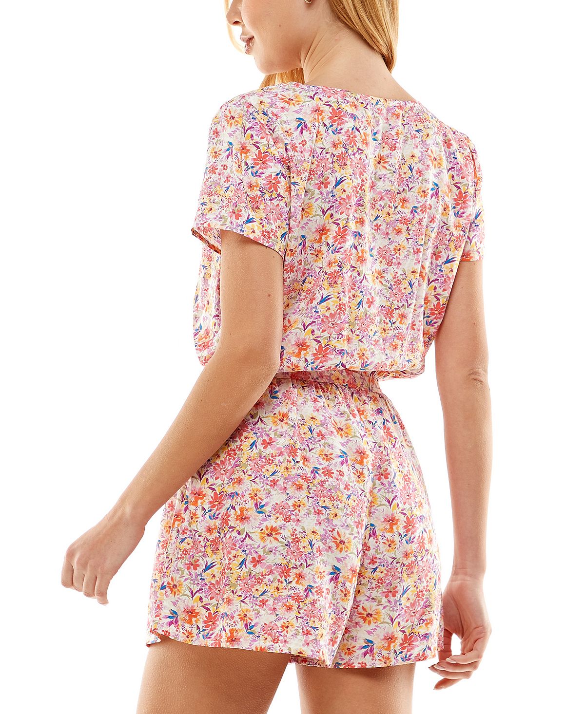 Bebop Junior's Printed Surplice Romper Pink Size Large