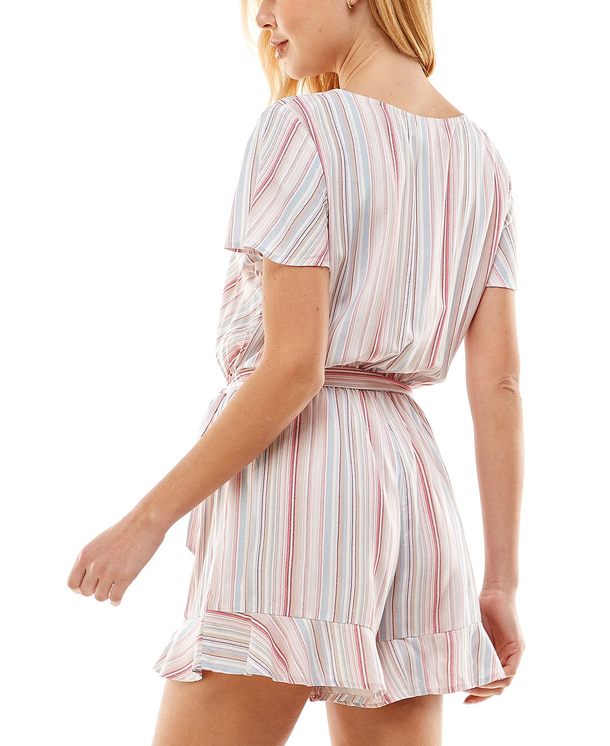 Bebop Junior's Striped Ruffle Hem Romper Pink Size Large