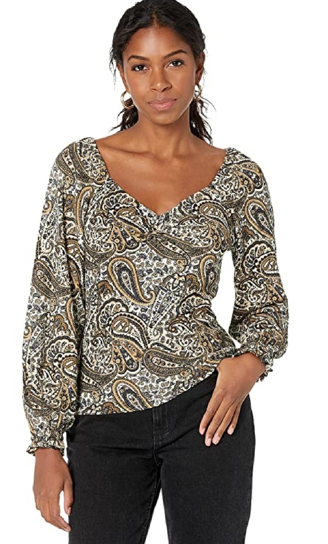 Michael Kors Women's Rouched Puff Sleeve Top Brown Size Petite Medium