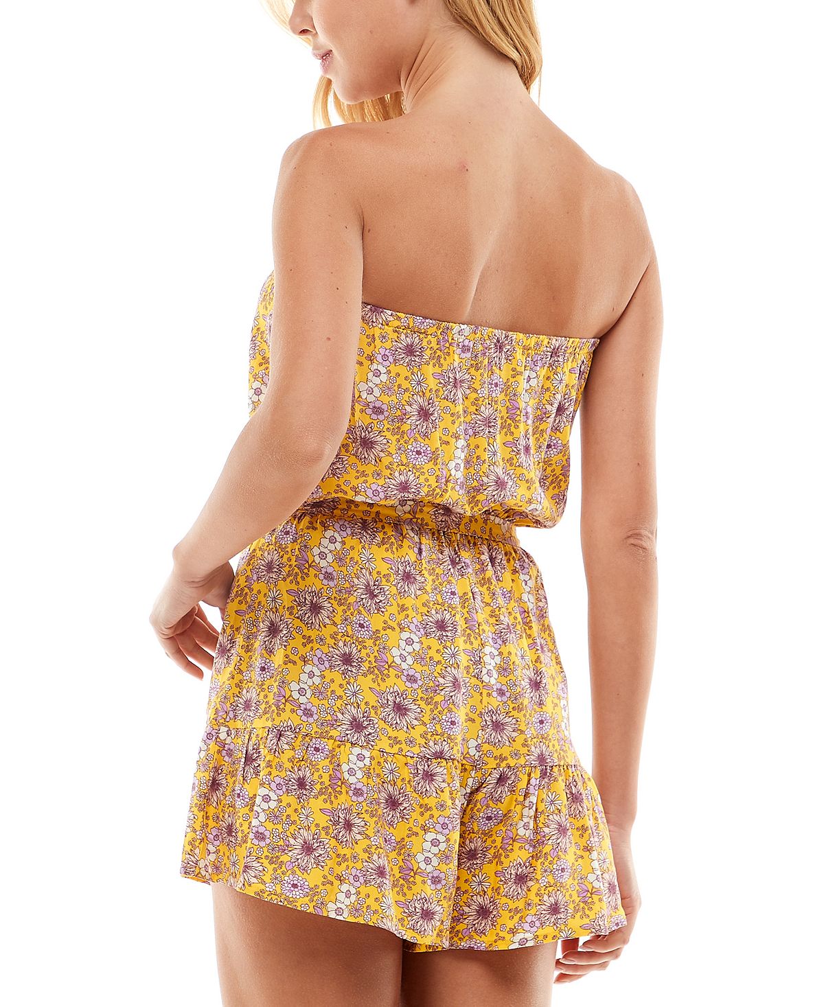 Bebop Junior's Floral Ruffled Leg Romper Yellow Size XX-Large