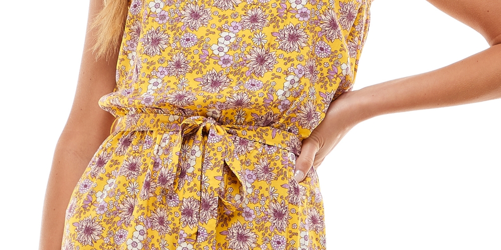Bebop Junior's Floral Ruffled Leg Romper Yellow Size XX-Large