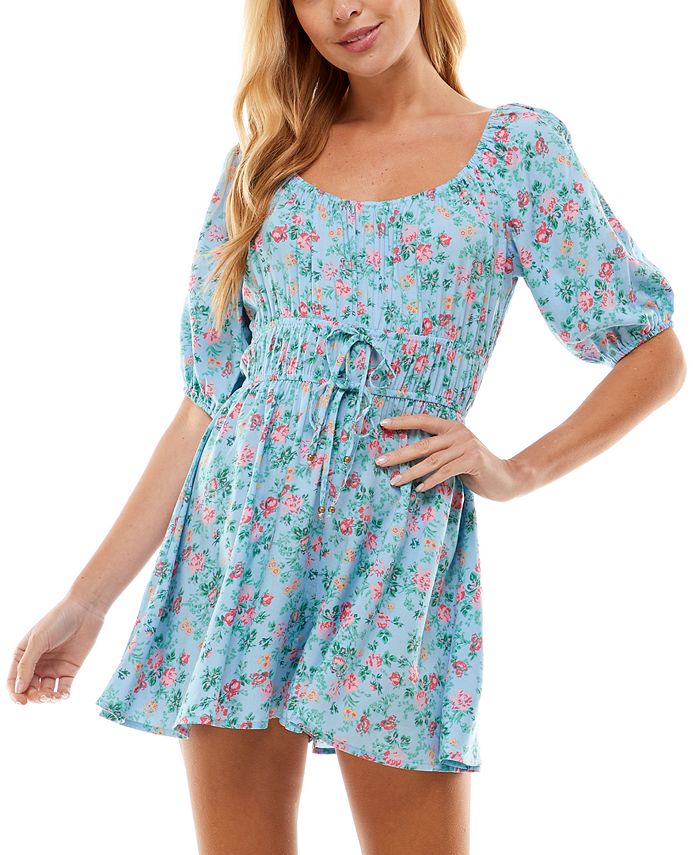 Bebop Junior's Floral Print Tie Waist Romper Blue Size Small