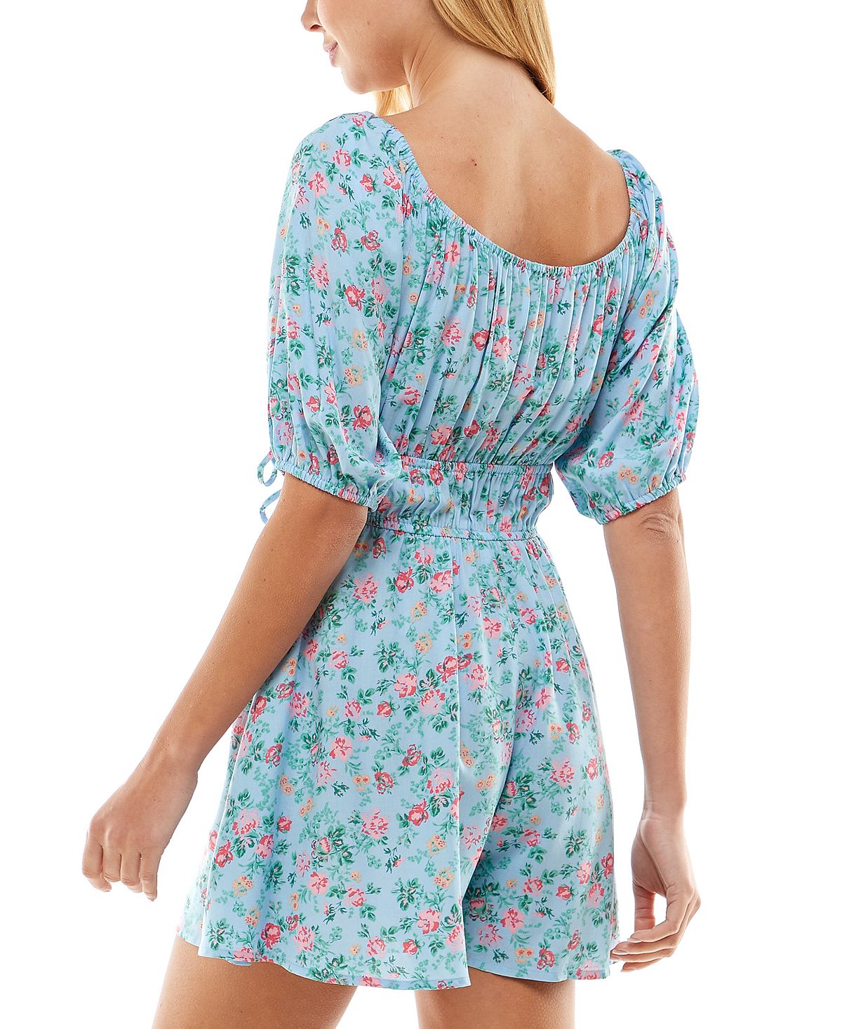 Bebop Junior's Floral Print Tie Waist Romper Blue Size Small