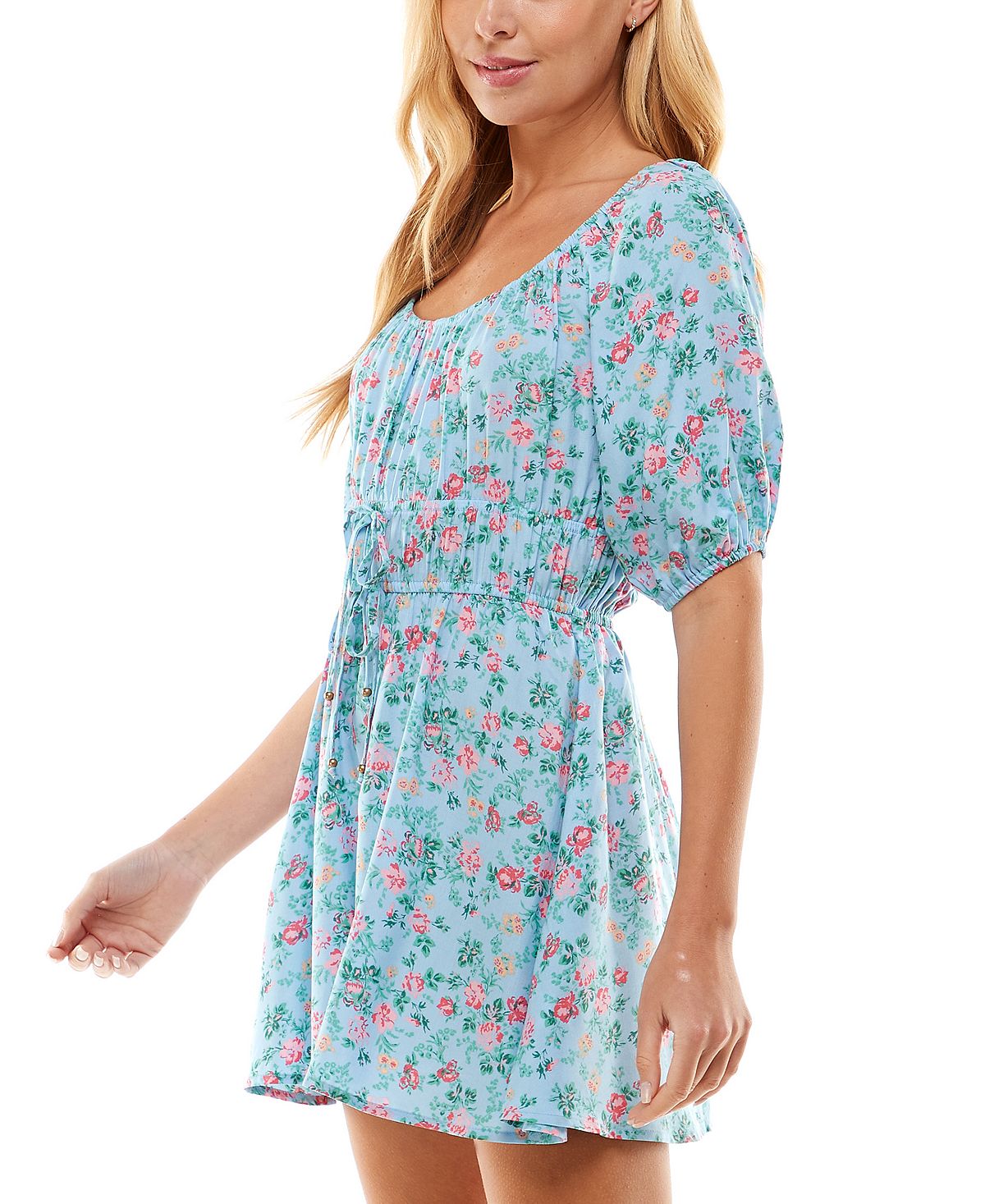 Bebop Junior's Floral Print Tie Waist Romper Blue Size Small