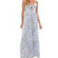 Kingston Junior's Floral Tie Front Tiered Maxi Dress Blue Size Medium