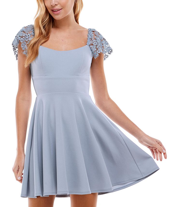 City Studios Junior's Lace Sleeve Mini Dress Blue Size 13