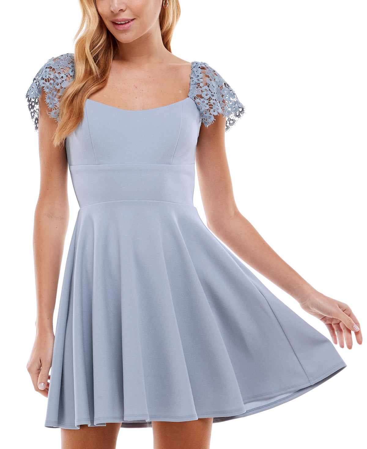 City Studios Junior's Lace Sleeve Mini Dress Blue Size 13