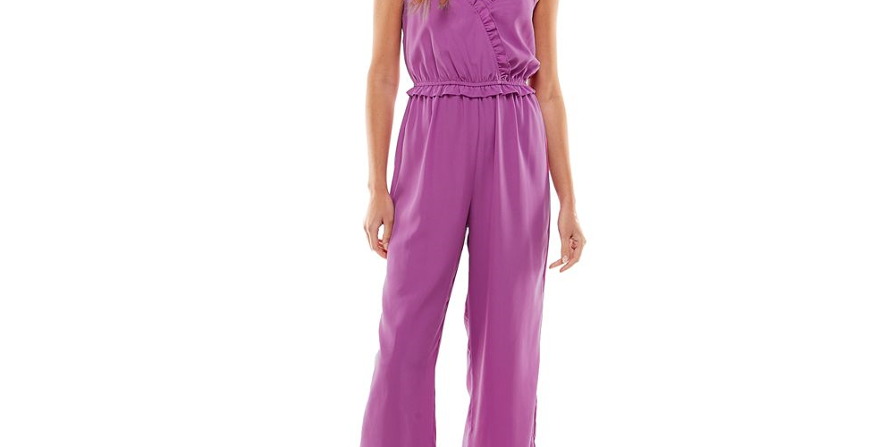 Kingston Grey Junior's Ruffled Jumpsuit Green Size Large