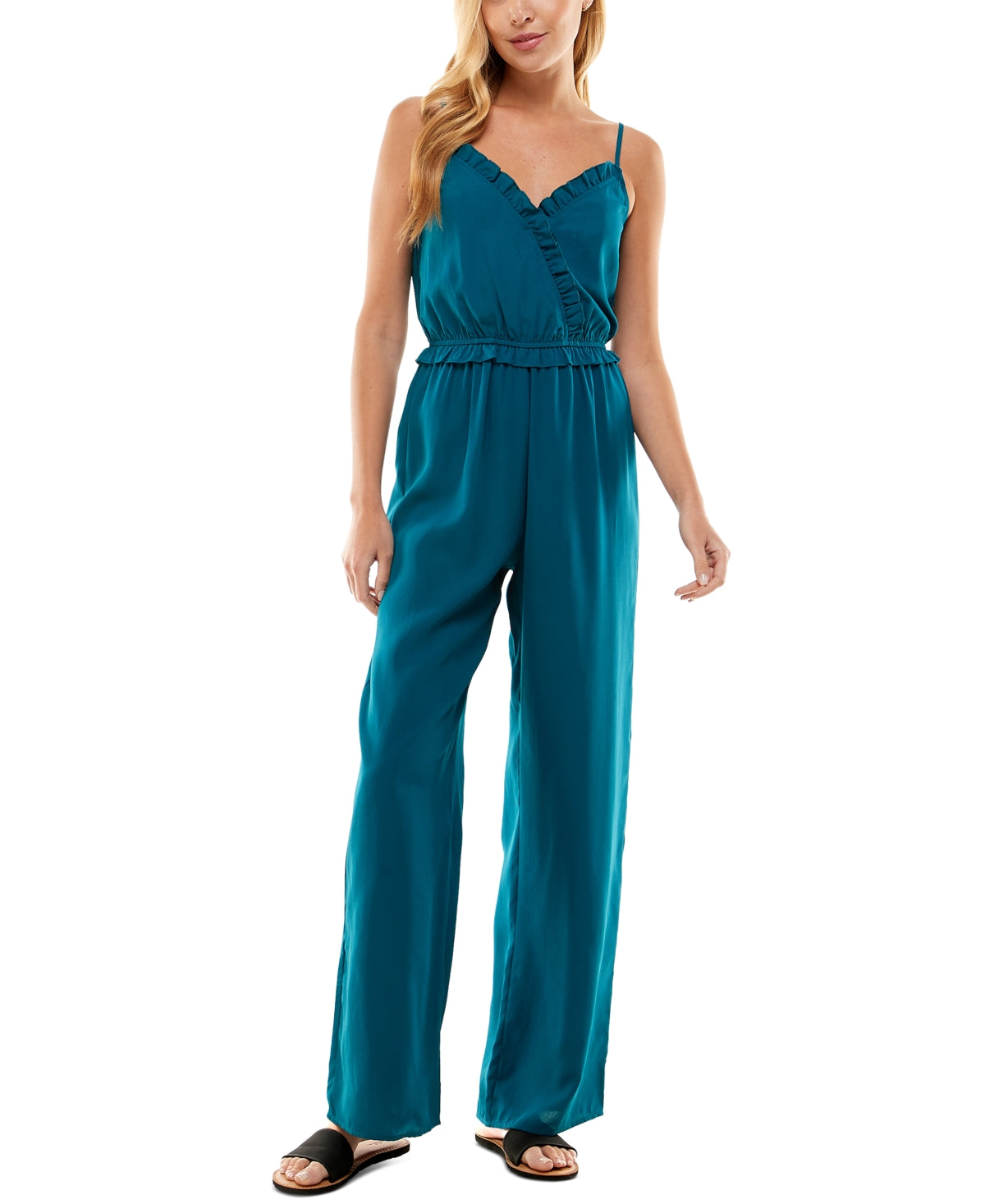 Kingston Grey Junior's Ruffled Jumpsuit Green Size Large