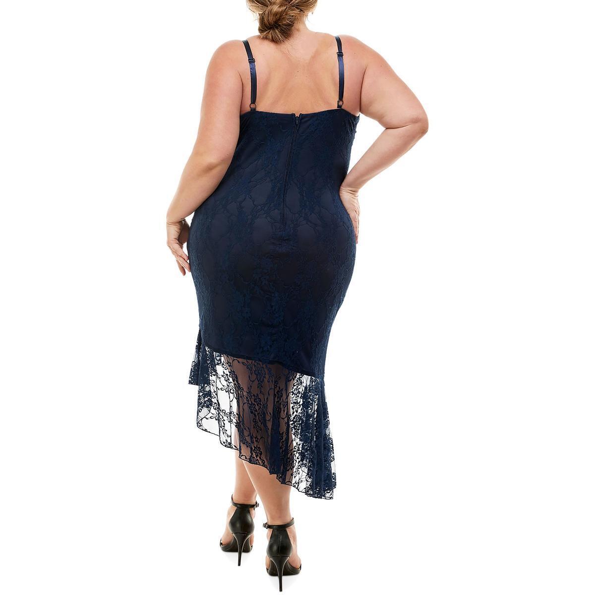 City Studios Women's Lace Sweetheart Neck Dress Blue Size 18W