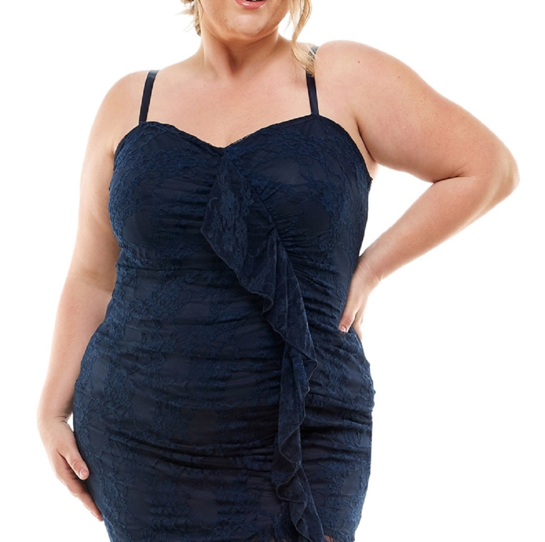 City Studios Women's Lace Sweetheart Neck Dress Blue Size 18W