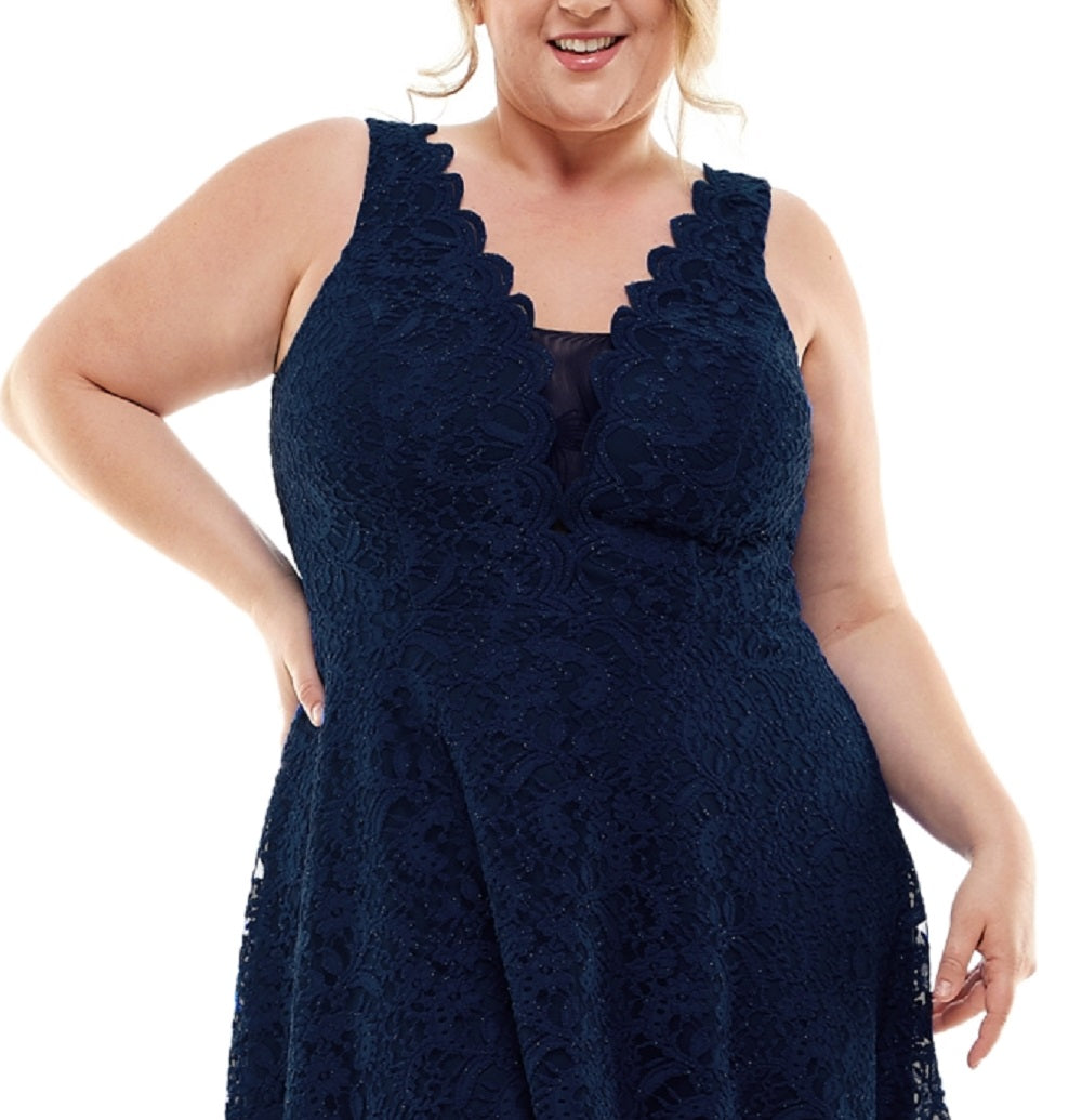 City Studios Women's Lace Fit & Flare Dress Blue Size 22W