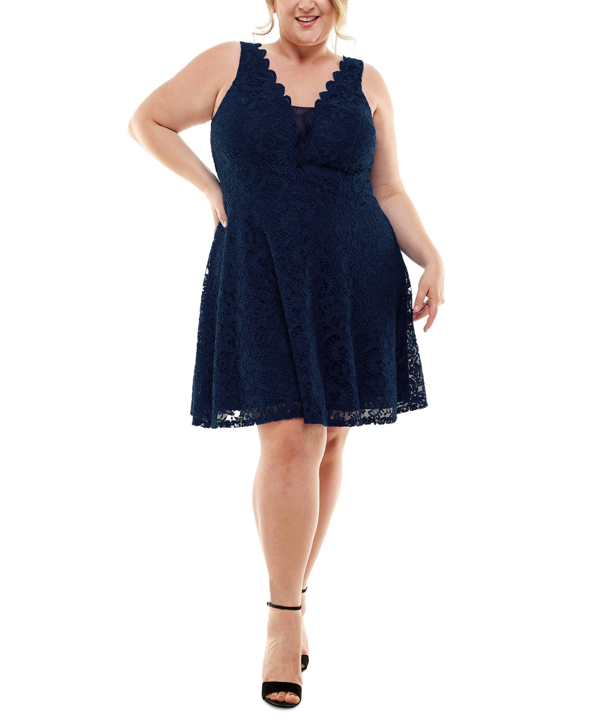 City Studios Women's Lace Fit & Flare Dress Blue Size 22W
