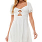 City Studios Junior's Keyhole Cutout Puff Sleeve Dress White Size X-Large
