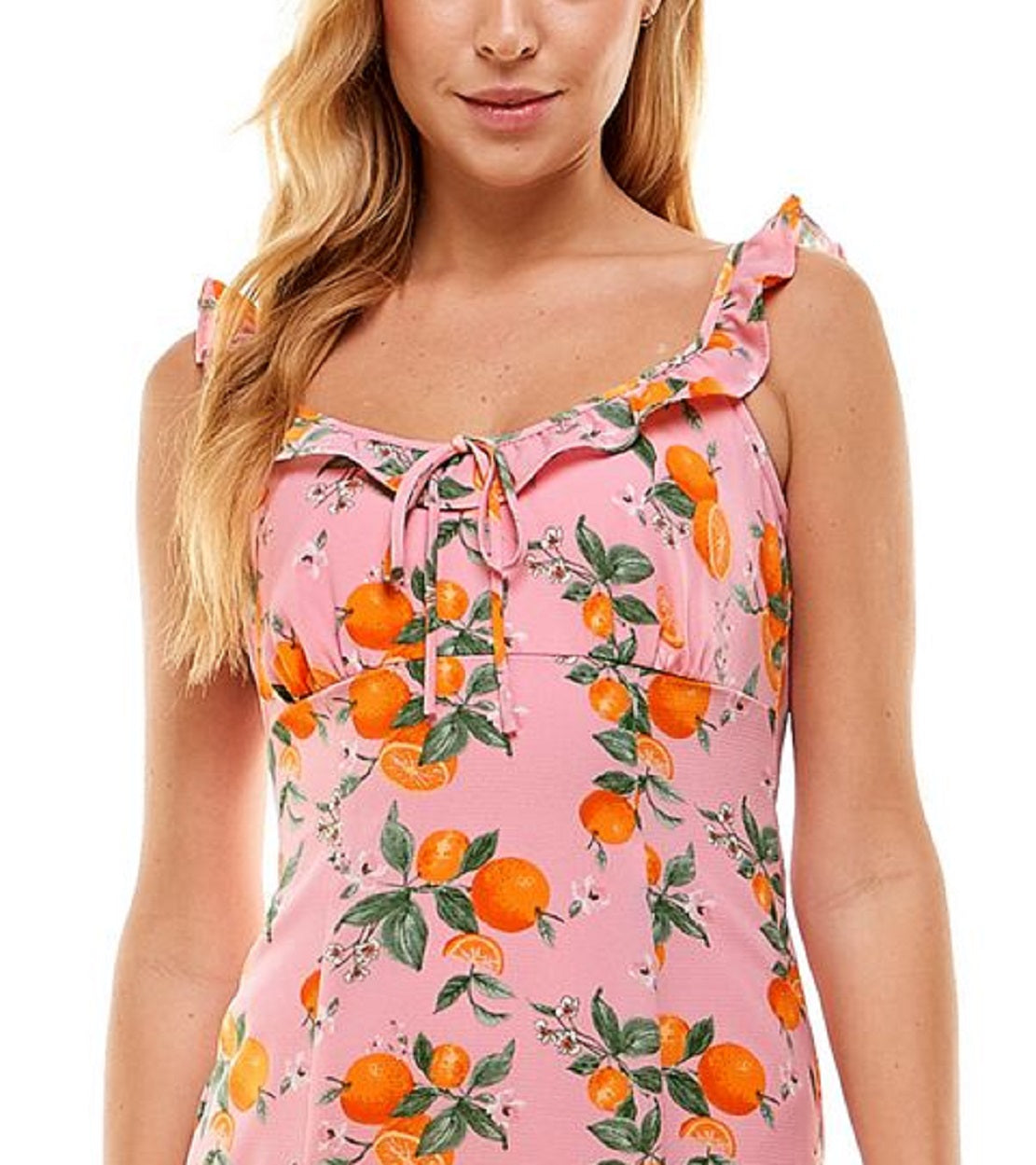 City Studios Junior's Ruffled Tie Neck Dress Pink Size Medium