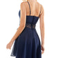 City Studios Junior's V Neck Embroidered Waist Dress Blue Size 3