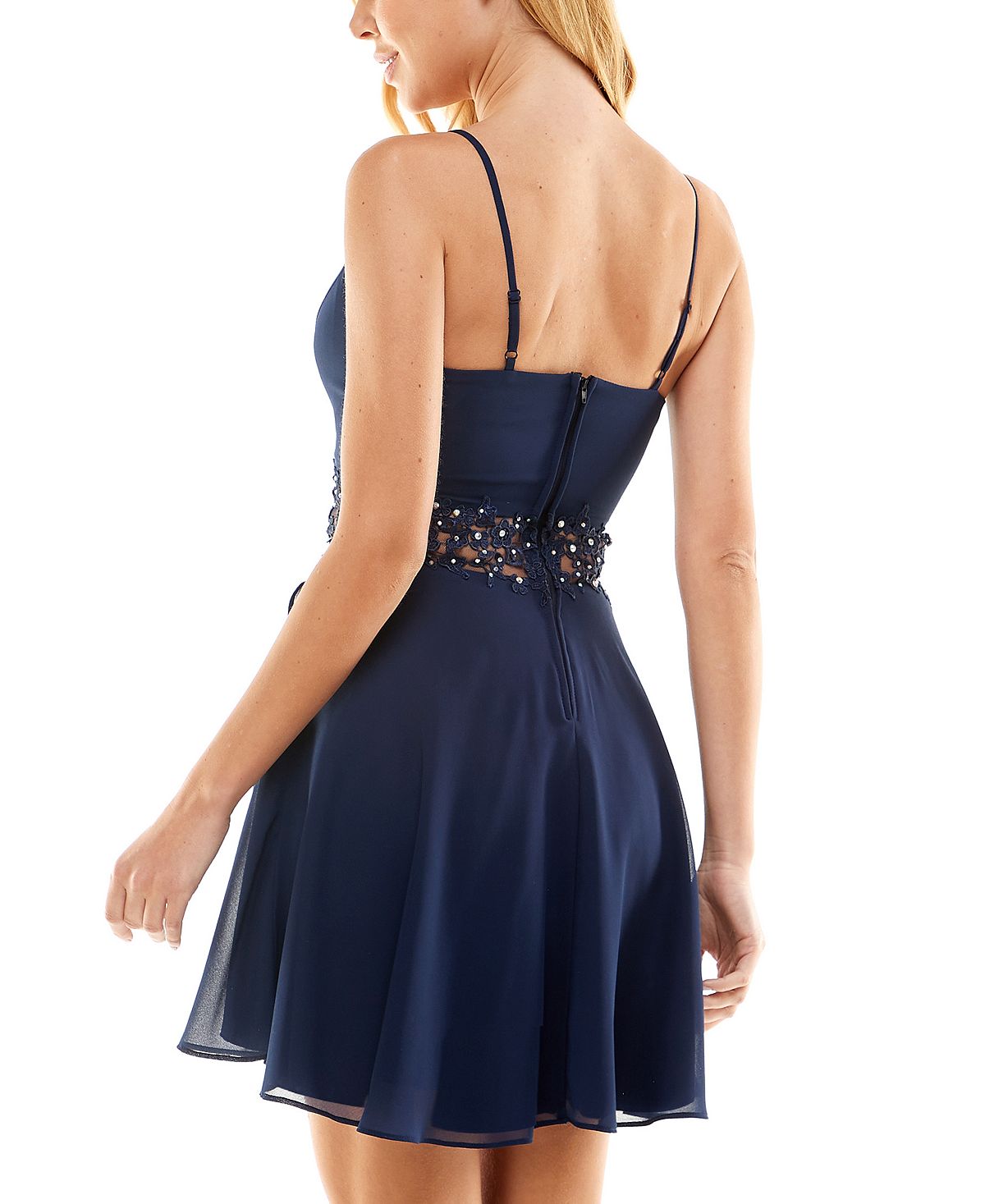 City Studios Junior's V Neck Embroidered Waist Dress Blue Size 3