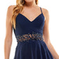 City Studios Junior's V Neck Embroidered Waist Dress Blue Size 3