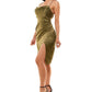 City Studios Junior's Cowlneck Pleat Detail Dress Green Size 13