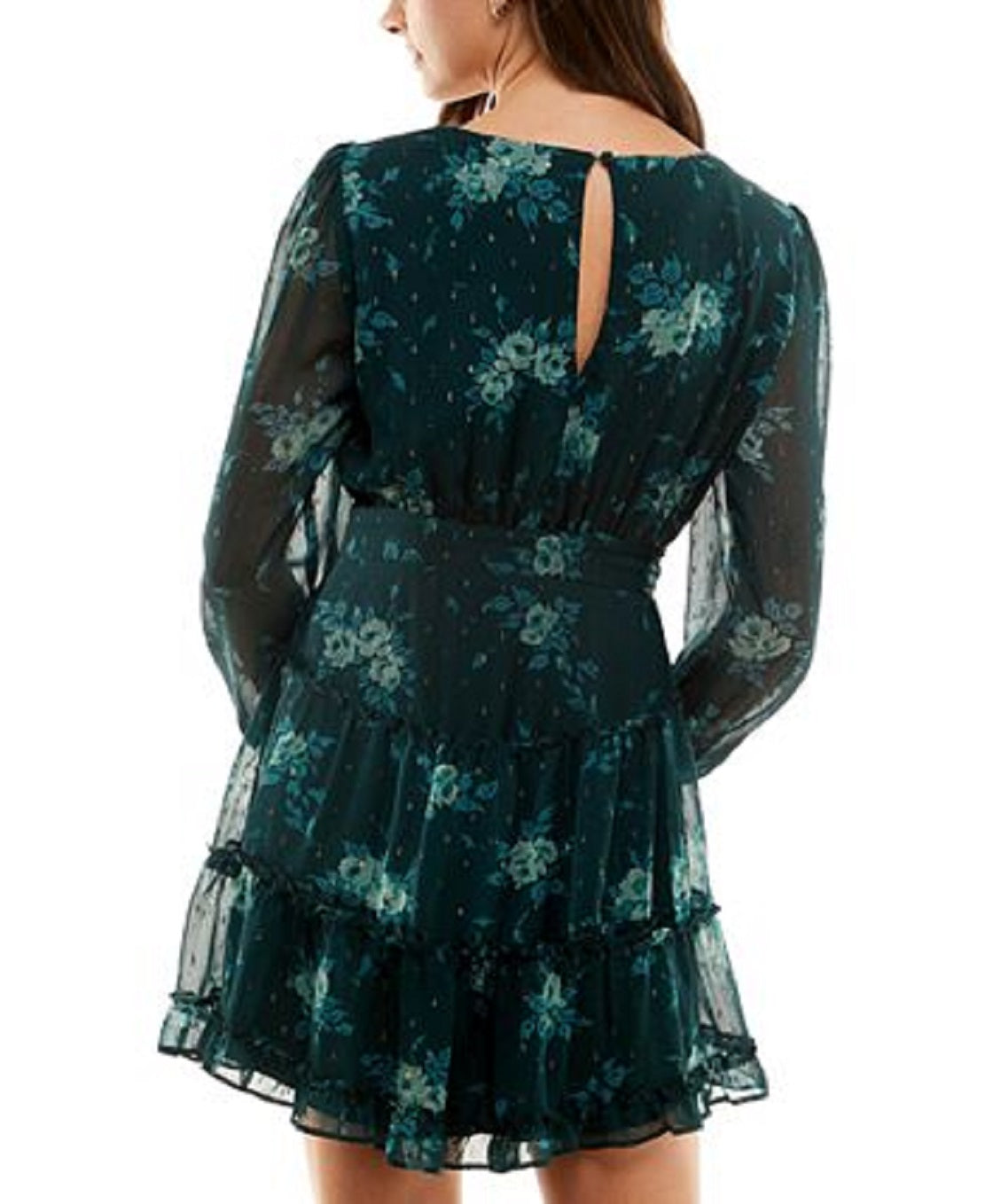 City Studios Junior's Surplice Neck Metallic Fit & Flare Dress Green Size Small