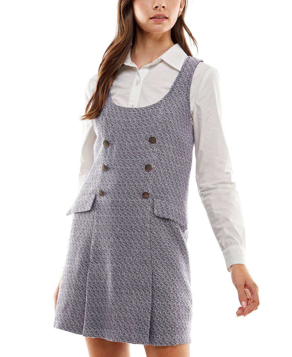 Kingston Junior's Contrast Collar Boucle Dress Set White Size X-Small