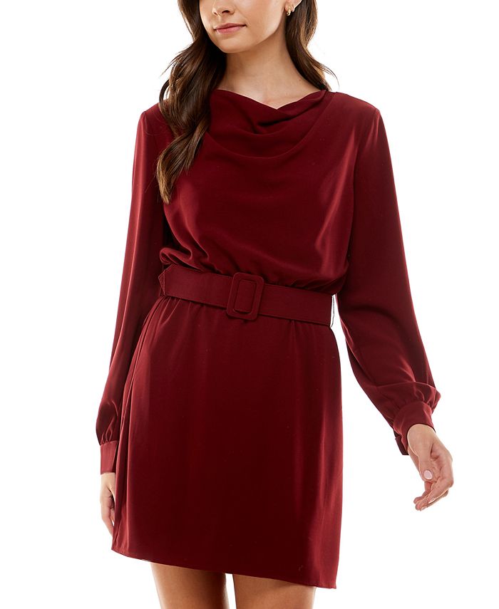 City Studios Junior's Draped Neck Belted Sheath Dress Red Size 13