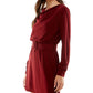 City Studios Junior's Draped Neck Belted Sheath Dress Red Size 13