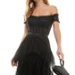 City Studios Junior's Off The Shoulder Tiered Mesh Gown Black Size 15