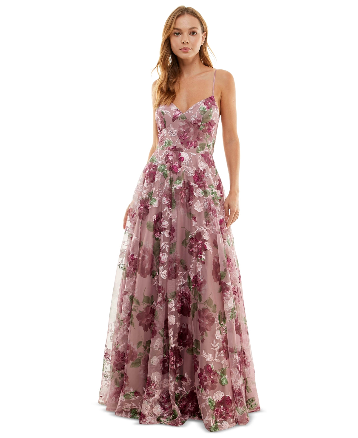 Say Yes To The Prom Junior's Embroidered Floral Lace Up Gown Purple Size 15