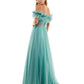 Say Yes To The Prom Junior's Off The Shoulder Ruffled Glitter Gown Green Size 13