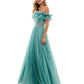 Say Yes To The Prom Junior's Off The Shoulder Ruffled Glitter Gown Green Size 13