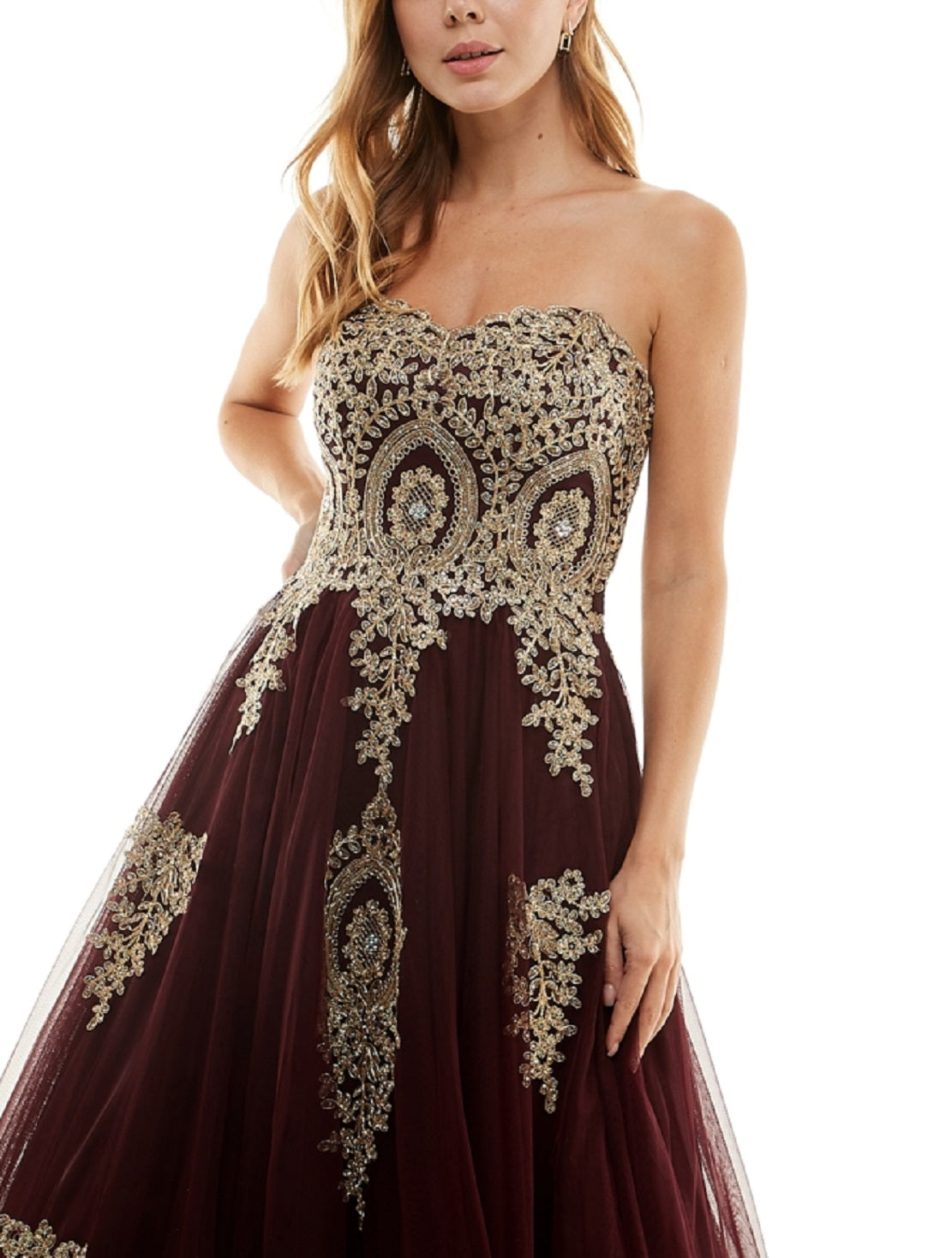 Say Yes To The Prom Junior's Strapless Embellished Ballgown Purple Size 11