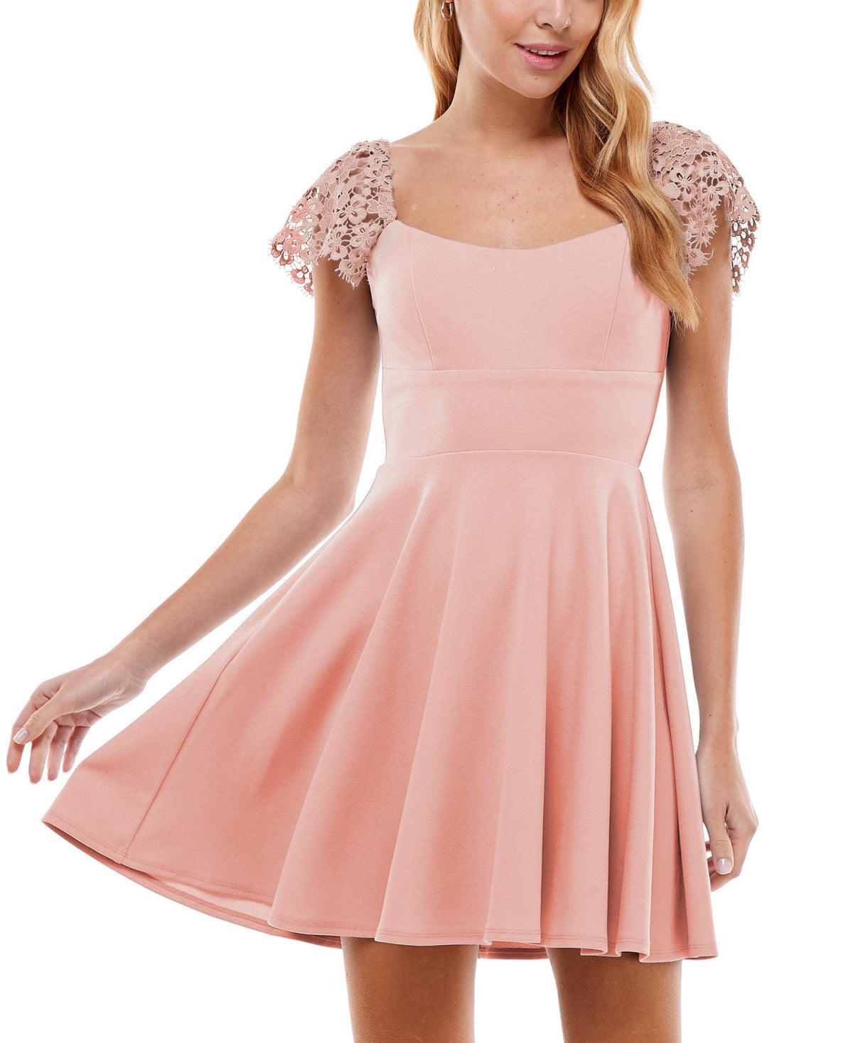 City Studios Junior's Lace Sleeve Mini Dress Pink Size 7